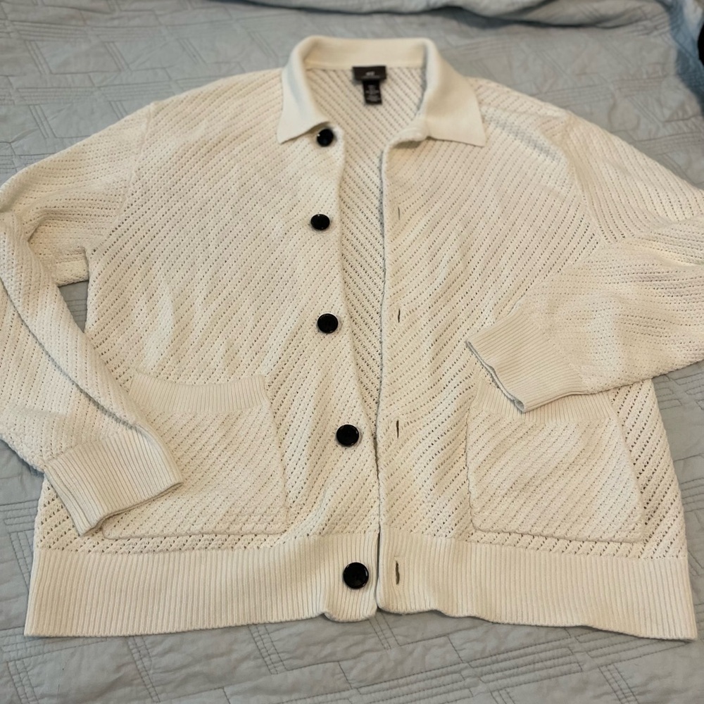 Cozy Cream Open-Knit Button Front Cardigan Jacket